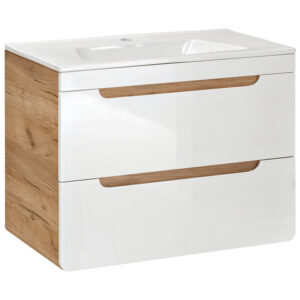 Comad Aruba White badkamermeubel 80cm met witte wastafel en kraangat eiken/wit