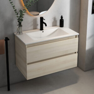 Fontana Rovigo badmeubel 80cm met witte wastafel en kraangat beach eiken