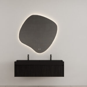 Gliss Design Timotheus badmeubel met ribbelfront 140cm black veneer met zwarte wastafel Lako