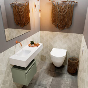Mondiaz Andor toiletmeubel 40cm army met witte wastafel 80cm links zonder kraangat