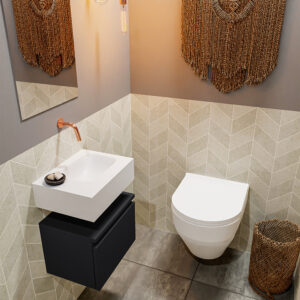 Mondiaz Andor toiletmeubel 40cm mat zwart met witte wastafel rechts zonder kraangat