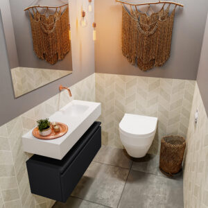 Mondiaz Andor toiletmeubel 80cm mat zwart met witte wastafel rechts zonder kraangat