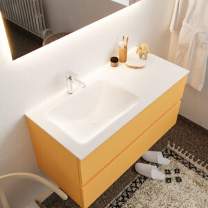 Mondiaz Vica 100cm badmeubel ocher 2 lades wastafel Cloud links met 1 kraangat
