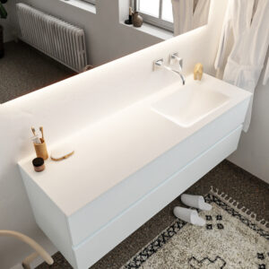 Mondiaz Vica 150cm badmeubel clay 2 lades wastafel Cloud rechts zonder kraangat