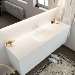 Mondiaz Vica 150cm badmeubel clay 2 lades wastafel Moon midden met 1 kraangat