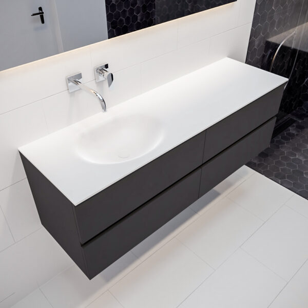 Mondiaz Vica 150cm badmeubel dark grey 4 lades wastafel Moon links geen kraangat