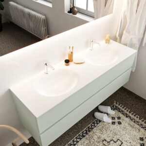Mondiaz Vica 150cm badmeubel greey 2 lades wastafel Moon dubbel met 2 kraangaten