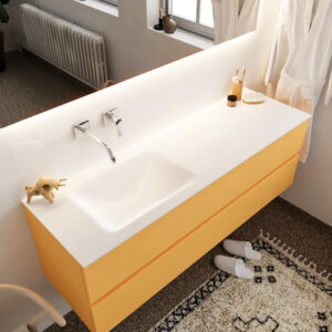 Mondiaz Vica 150cm badmeubel ocher 2 lades wastafel Cloud links zonder kraangat