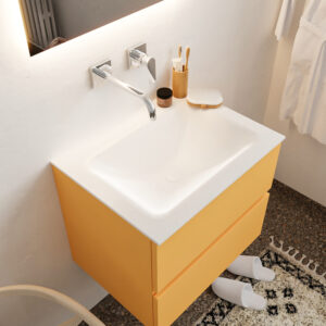 Mondiaz Vica 60cm badmeubel ocher 2 lades wastafel Cloud midden zonder kraangat