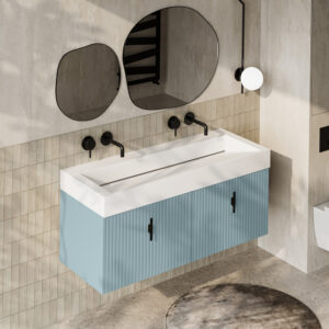 Muebles Calas badmeubel ribbelfront 120cm baby blauw met solid surface wastafel zonder kraangaten