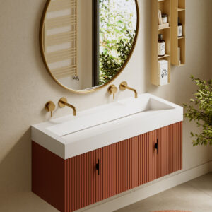 Muebles Calas badmeubel ribbelfront 120cm terracotta met solid surface wastafel zonder kraangaten