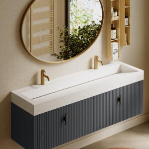 Muebles Calas badmeubel ribbelfront 160cm antraciet mat met solid surface wastafel met kraangaten