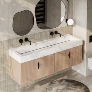 Muebles Calas badmeubel ribbelfront 160cm macchiato met solid surface wastafel zonder kraangaten