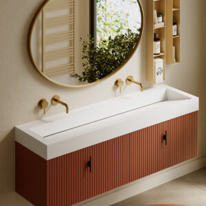 Muebles Calas badmeubel ribbelfront 160cm terracotta met solid surface wastafel zonder kraangaten