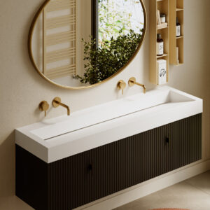 Muebles Calas badmeubel ribbelfront 160cm zwart mat met solid surface wastafel zonder kraangaten