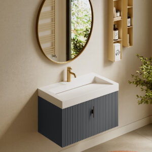 Muebles Calas badmeubel ribbelfront 80cm antraciet mat met solid surface wastafel met kraangat