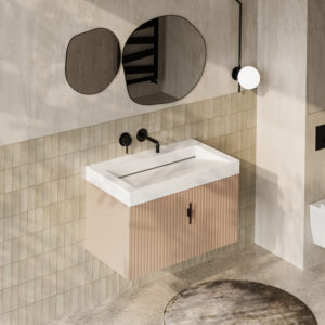 Muebles Calas badmeubel ribbelfront 80cm macchiato met solid surface wastafel zonder kraangat