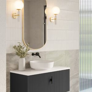 Muebles Ezra badmeubel ribbelfront 100cm antraciet mat met wit toppaneel zonder waskom