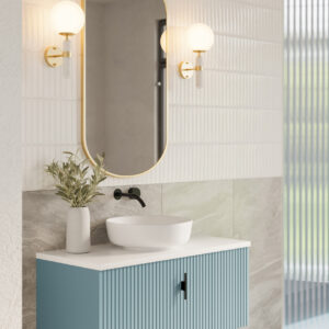 Muebles Ezra badmeubel ribbelfront 100cm baby blauw met wit toppaneel en waskom