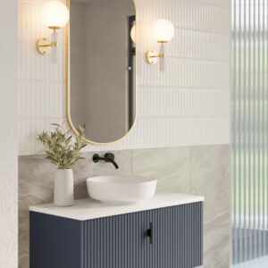 Muebles Ezra badmeubel ribbelfront 100cm marine blauw met wit toppaneel en waskom