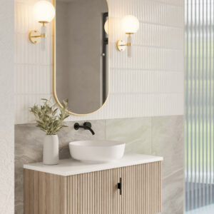 Muebles Ezra badmeubel ribbelfront 100cm naturel eiken met wit toppaneel zonder waskom