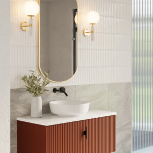 Muebles Ezra badmeubel ribbelfront 100cm terracotta met wit toppaneel zonder waskom