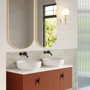 Muebles Ezra badmeubel ribbelfront 120cm terracotta met wit toppaneel zonder waskom
