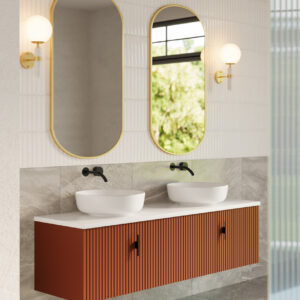 Muebles Ezra badmeubel ribbelfront 160cm terracotta met wit toppaneel en waskom
