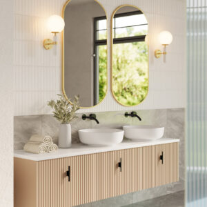Muebles Ezra badmeubel ribbelfront 180cm macchiato met wit toppaneel zonder waskom