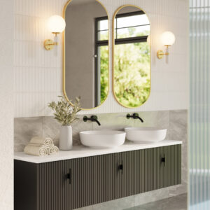 Muebles Ezra badmeubel ribbelfront 180cm zwart mat met wit toppaneel zonder waskom