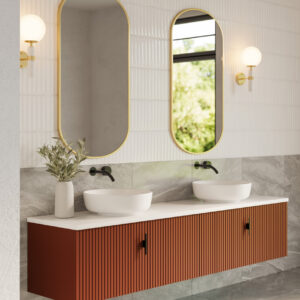 Muebles Ezra badmeubel ribbelfront 200cm terracotta met wit toppaneel zonder waskom