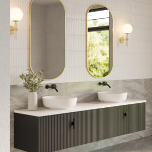 Muebles Ezra badmeubel ribbelfront 200cm zwart mat met wit toppaneel zonder waskom