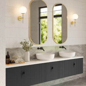 Muebles Ezra badmeubel ribbelfront 240cm antraciet mat met wit toppaneel en waskom