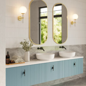 Muebles Ezra badmeubel ribbelfront 240cm baby blauw met wit toppaneel en waskom