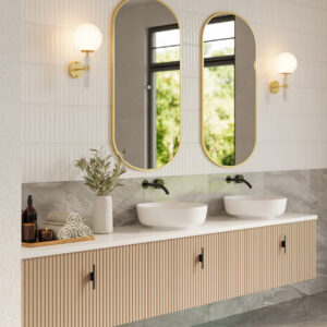Muebles Ezra badmeubel ribbelfront 240cm macchiato met wit toppaneel zonder waskom