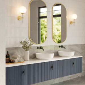 Muebles Ezra badmeubel ribbelfront 240cm marine blauw met wit toppaneel en waskom