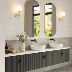 Muebles Ezra badmeubel ribbelfront 240cm zwart mat met wit toppaneel zonder waskom