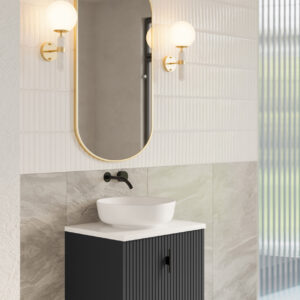 Muebles Ezra badmeubel ribbelfront 60cm antraciet mat met wit toppaneel zonder waskom