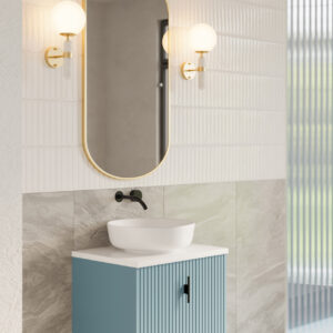 Muebles Ezra badmeubel ribbelfront 60cm baby blauw met wit toppaneel zonder waskom