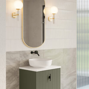 Muebles Ezra badmeubel ribbelfront 60cm legergroen met wit toppaneel en waskom