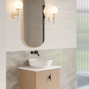 Muebles Ezra badmeubel ribbelfront 60cm macchiato met wit toppaneel zonder waskom