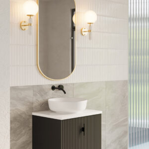 Muebles Ezra badmeubel ribbelfront 60cm zwart mat met wit toppaneel zonder waskom
