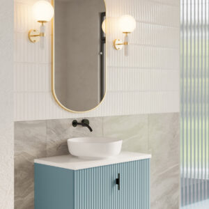 Muebles Ezra badmeubel ribbelfront 80cm baby blauw met wit toppaneel en waskom
