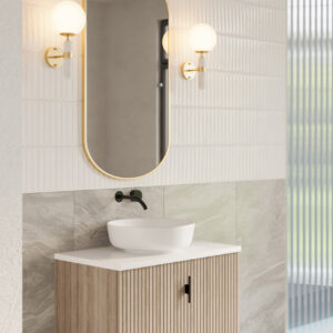 Muebles Ezra badmeubel ribbelfront 80cm naturel eiken met wit toppaneel zonder waskom