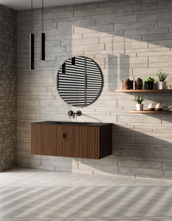Muebles Raya badmeubel ribbelfront 100cm walnoot met zwarte wastafel zonder kraangat