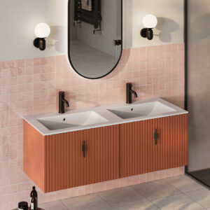 Muebles Raya badmeubel ribbelfront 120cm terracotta met witte wastafel met kraangat