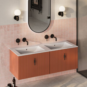 Muebles Raya badmeubel ribbelfront 120cm terracotta met witte wastafel zonder kraangat