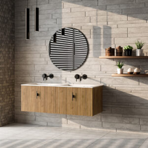 Muebles Raya badmeubel ribbelfront 120cm warm eiken met witte wastafel zonder kraangat