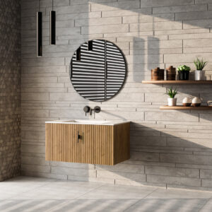 Muebles Raya badmeubel ribbelfront 80cm warm eiken met witte wastafel zonder kraangat