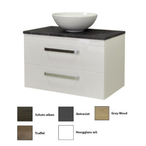 Sanicare Q11 badkamermeubel met black-stone topblad 80 cm grey-wood